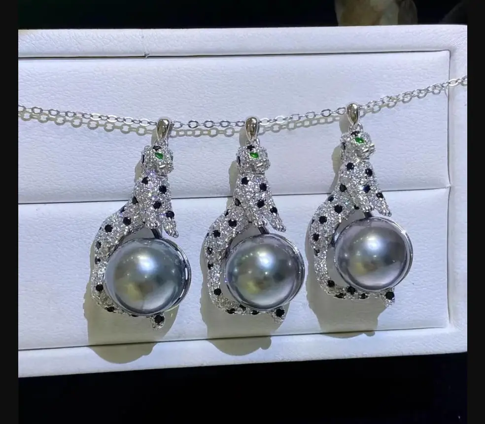 Amazing AAAAA 11-12mm South Sea Black Round Pearl Pendant Necklace 18 inch 925s