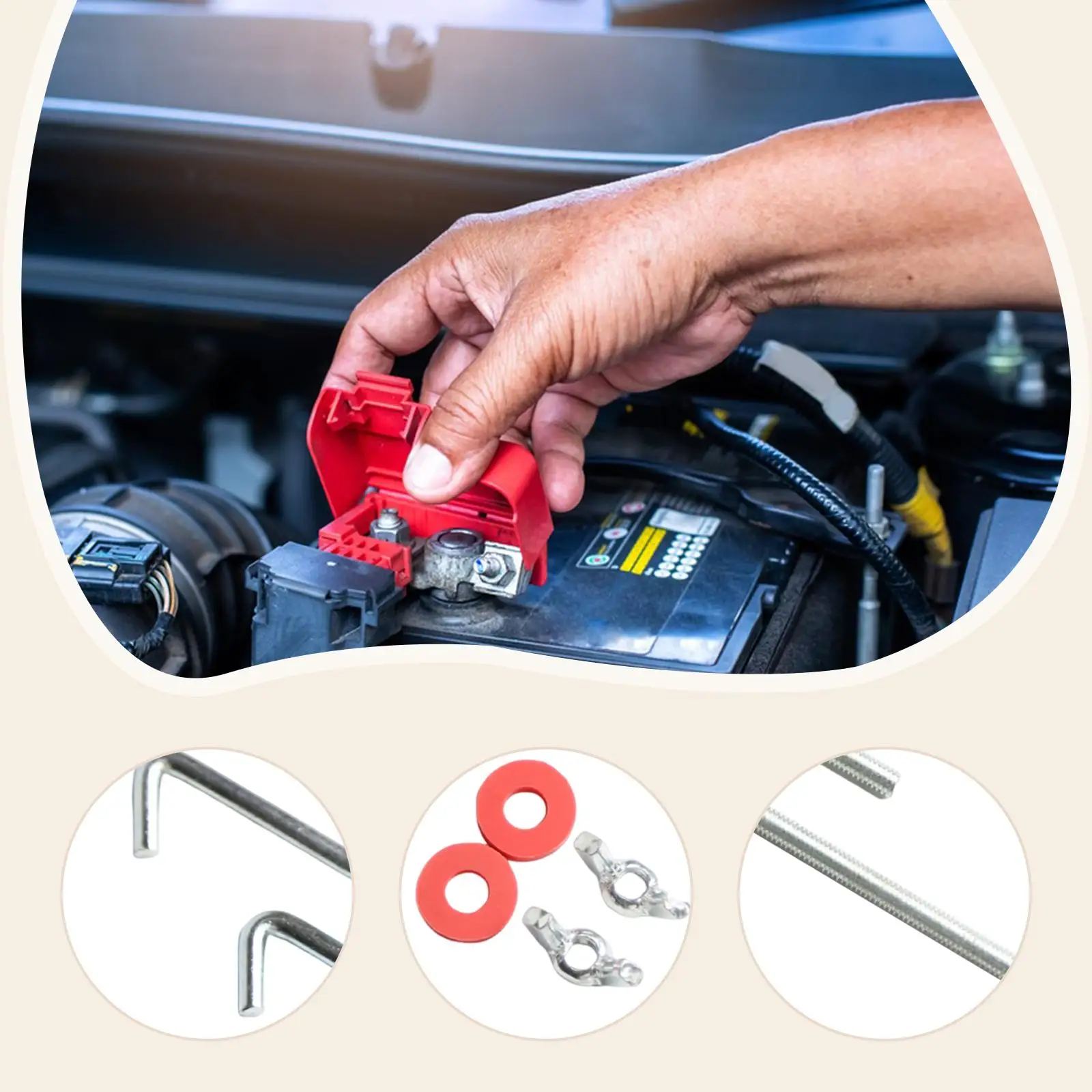 Heavy Duty Steel J Shape Hold Down Bolts Kit Universal Battery Bracket Rods Nuts Washers for Car Truck SUV Battery Fixing