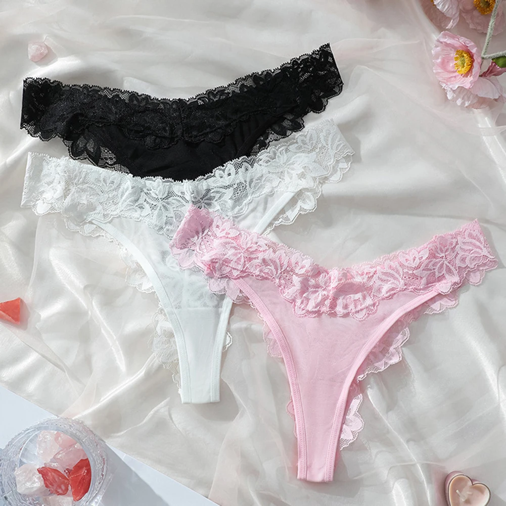 Sexy Women\'s Panties Lace Solid Color Bikini Comfortable G-string Thong Breathable Lingerie Hollow Hip Lifting Elastic Underwear