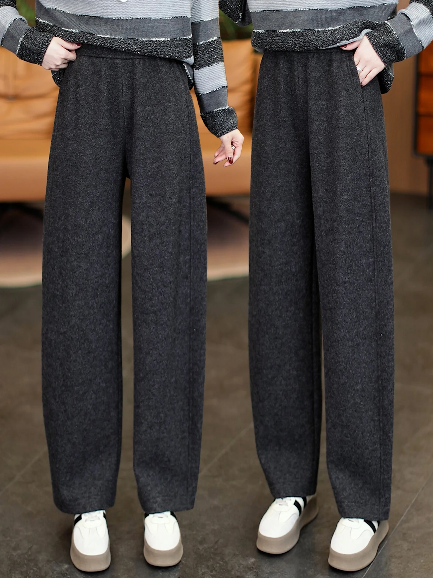 

Женские шерстяные брюки с высокой талией, осенне-зимние, повседневные, на флисовой подкладке, укороченные, прямые, утягивающие