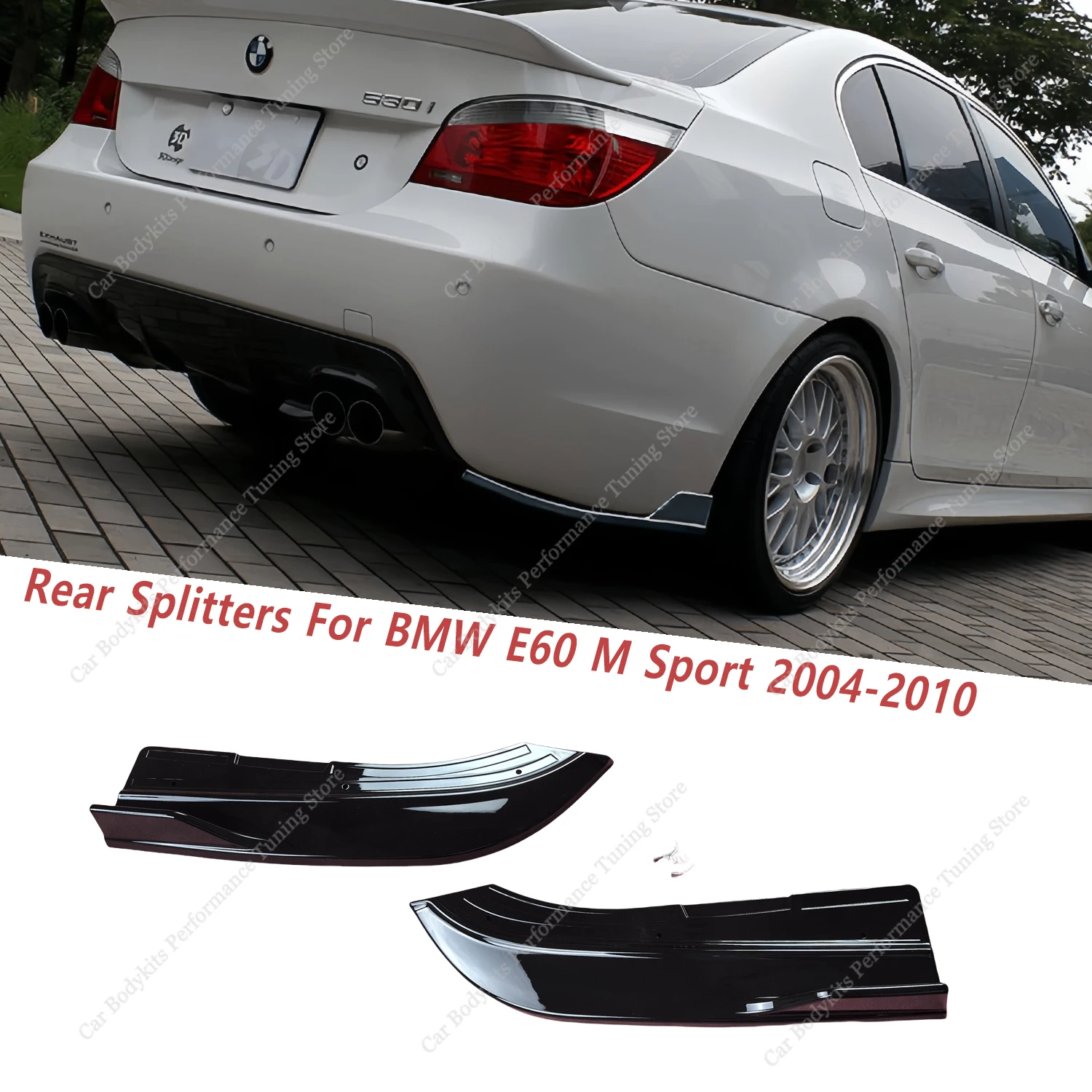 1 Piar ABS Gloss Black Rear Splitter For BMW E60 530i 540i 550i M Sport 2004-2009 Rear Bumper Diffuser Skirts Bodykits Tuning