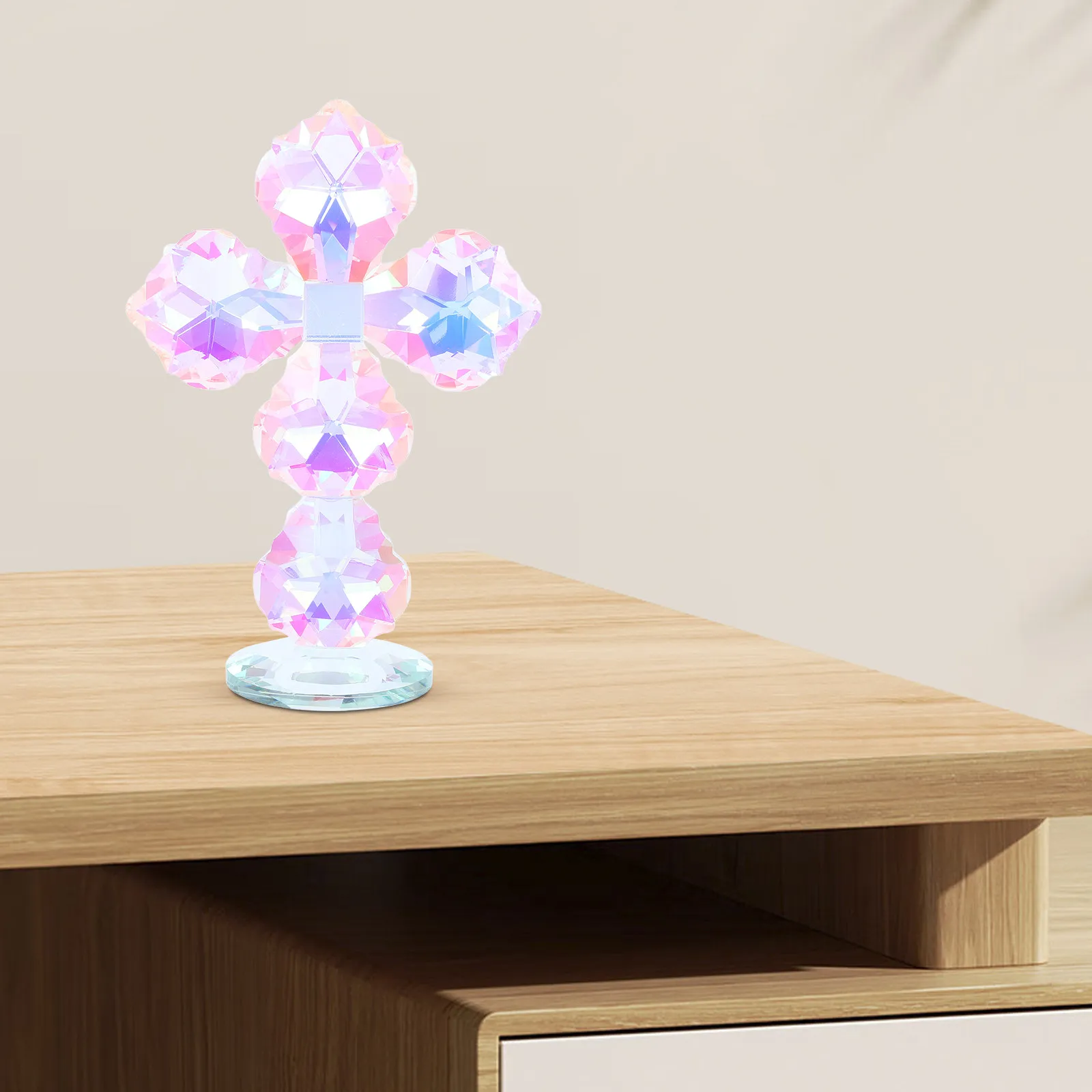 Crystal Crucifix Standing on Base Tabletop Decoration Religious Christian Home Memorial Prayer Blessing Present