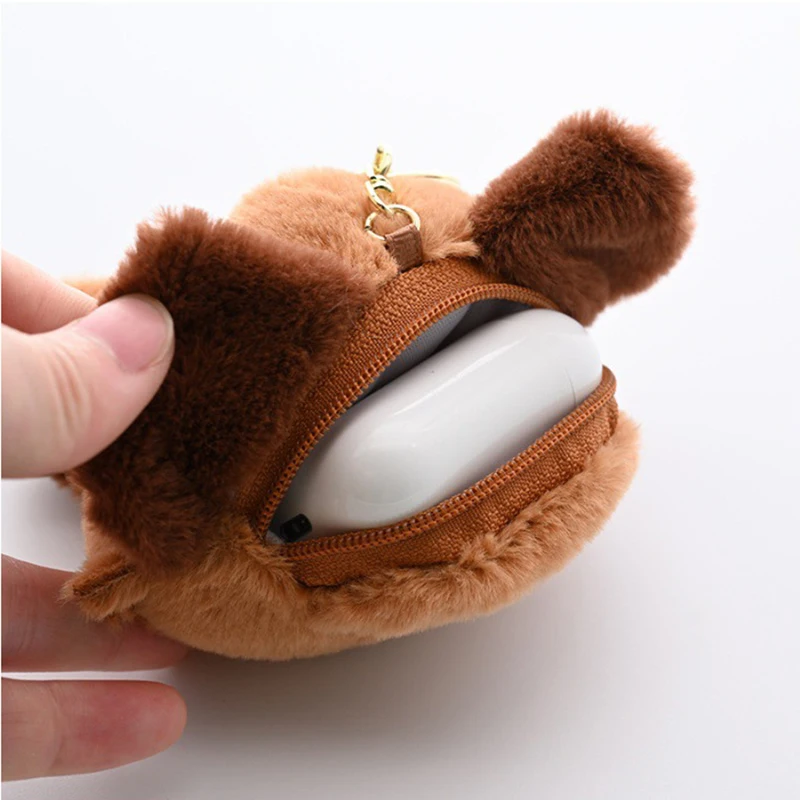 1Pcs Fun Cute Red Panda Headphone Bag Keychain Cartoon Mini Bear Plush Storage Bag Pendant Girls Children Birthday Small Gift