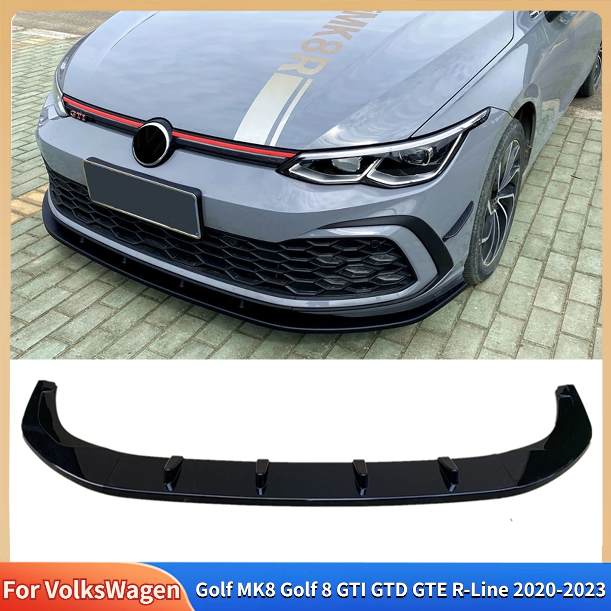 

For VolksWagen Golf MK8 Golf 8 GTI GTD GTE R-Line 2020-2023 Maxton Style Front Bumper Lip Spoiler Splitter Chin Trims Auto Parts