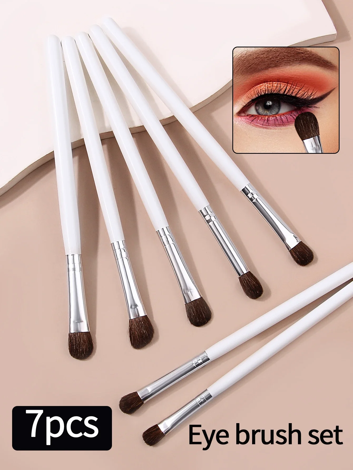 7 ชิ้นสีขาวยาวเสาไม้จับแปรงแต่งหน้าอายแชโดว์ชุดแปรงนุ่มสัตว์ผม Smudging แปรง Highlighter แปรงแต่งหน้าเครื่องมือ