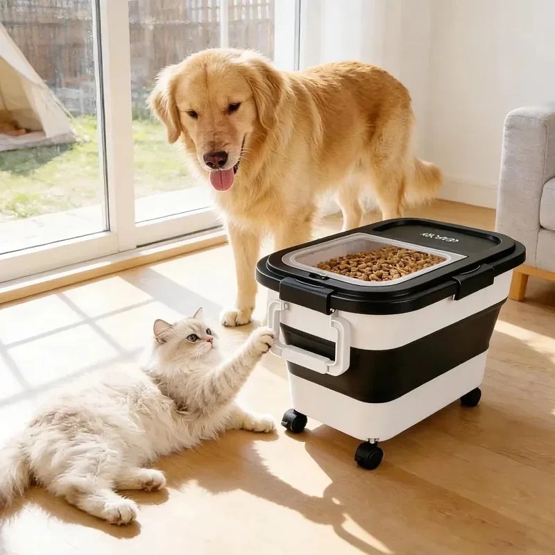 

Dog Food Storage Container 20-25lbs, Airtight Pet Food Bin with Locking Lid Collapsible Rolling Storage Container with Wheels