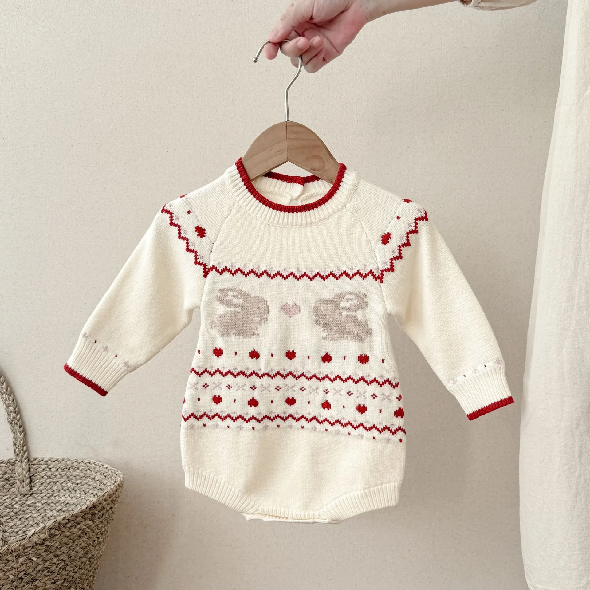 0-24M Newborn Kid Baby Girl Princess Knit Romper Winter Sweater Warm Clothes Long Sleeve Rabbit Print Knitwear Outfit