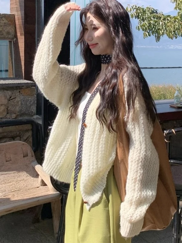 スイートスレ 薄手 透かし編み オープンカーディガン レディース 春秋 ゆったり ファッション アウター Vネック ロングスリーブ ポリエステル...