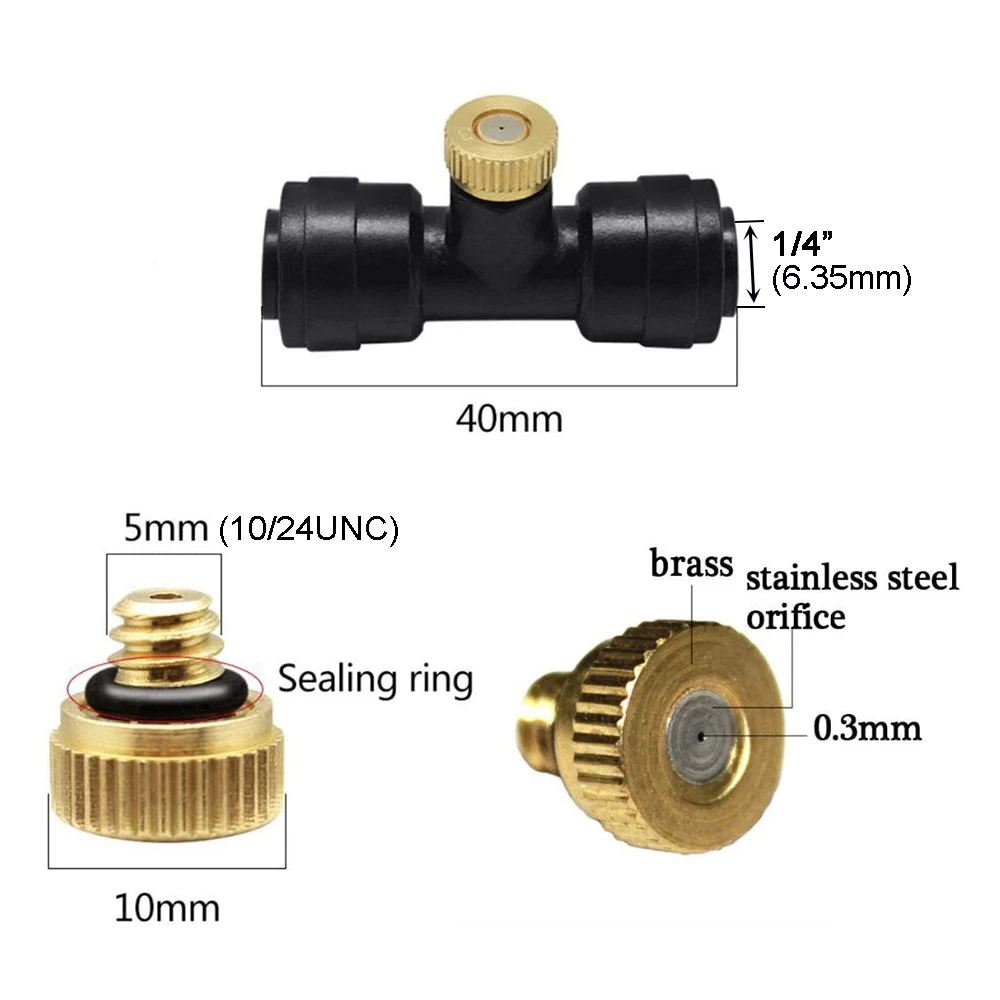 Mosiężna dysza zamgławiająca 0.1-0.8mm otwór gwintowany 10/24 UNC woda Mister części dysza mgielna do Patio systemu chłodzenia mgłą chłodzenie