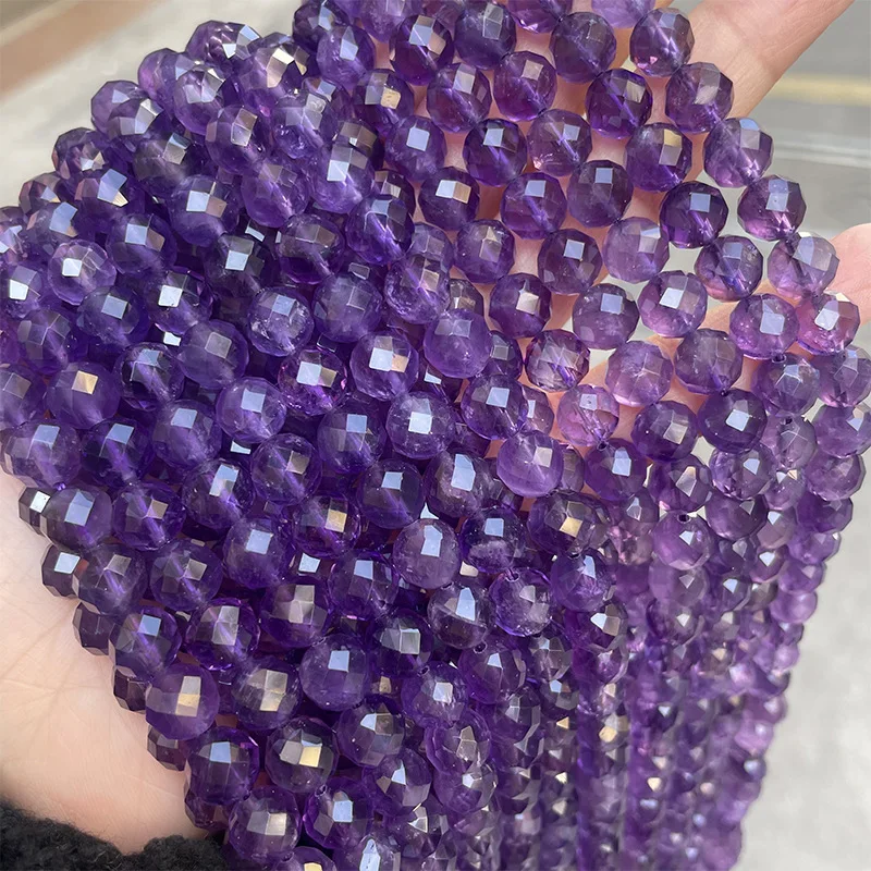 

Natural Amethyst Crystal Faceted Cut Round Loose Beads 6mm 8mm 10mm for DIY Jewelry Making