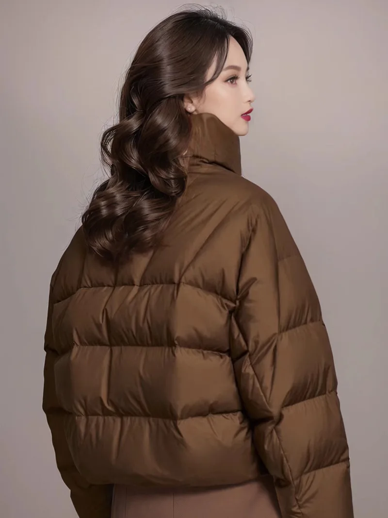 2024 New Winter Women\'s Coffee Color Cotton-Padded Jacket Fashion Casual Short Korean Version Simple Thick Bread Clothing Cotton