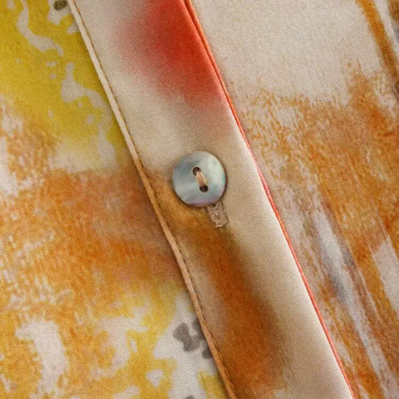 Sommer Blumen druck Satin Langarm Hemd Kleid Frauen A-Linie Knopf drehen Kragen mittellange Kleider lässig Vestidos