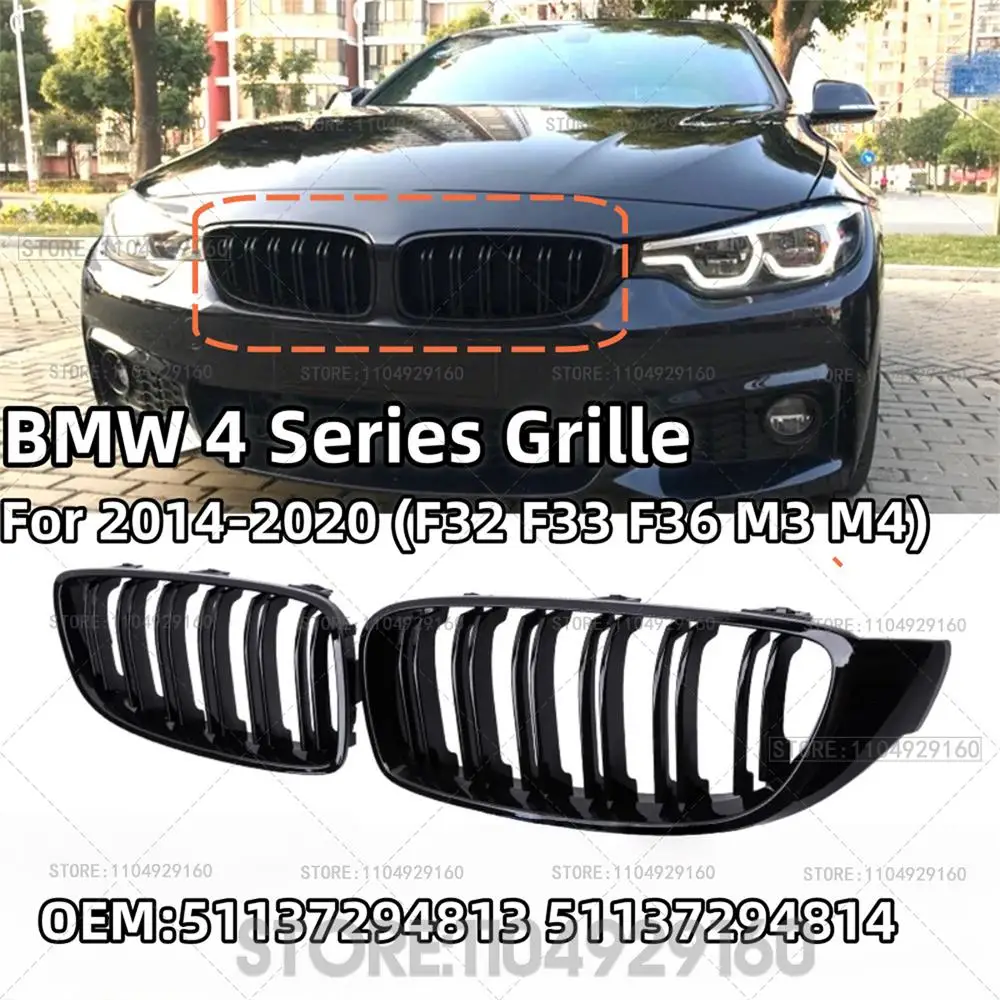 

Car Front Bumper Grille Racing Grill for BMW 4 Series F32 F33 F36 M3 F80 M4 F82 14-20 Glossy Black 51137294813 51137294814