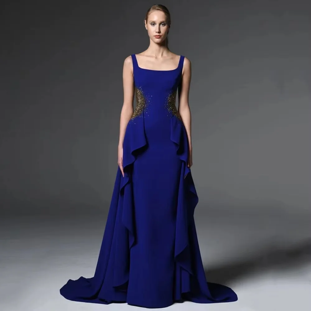 

Best Selling Spaghetti Strap Beading Evening Dresses Charming Ruffle Prom Dress Sexy Ruched Party Gown فساتين سهرة Customized
