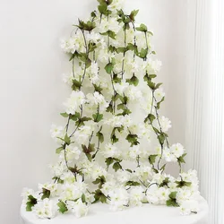 230cm Pink White Cherry Blossom Silk Artificial Vine Sakura Hanging Flowers For Wedding Home Wall Decoration Fake Leavse Garland