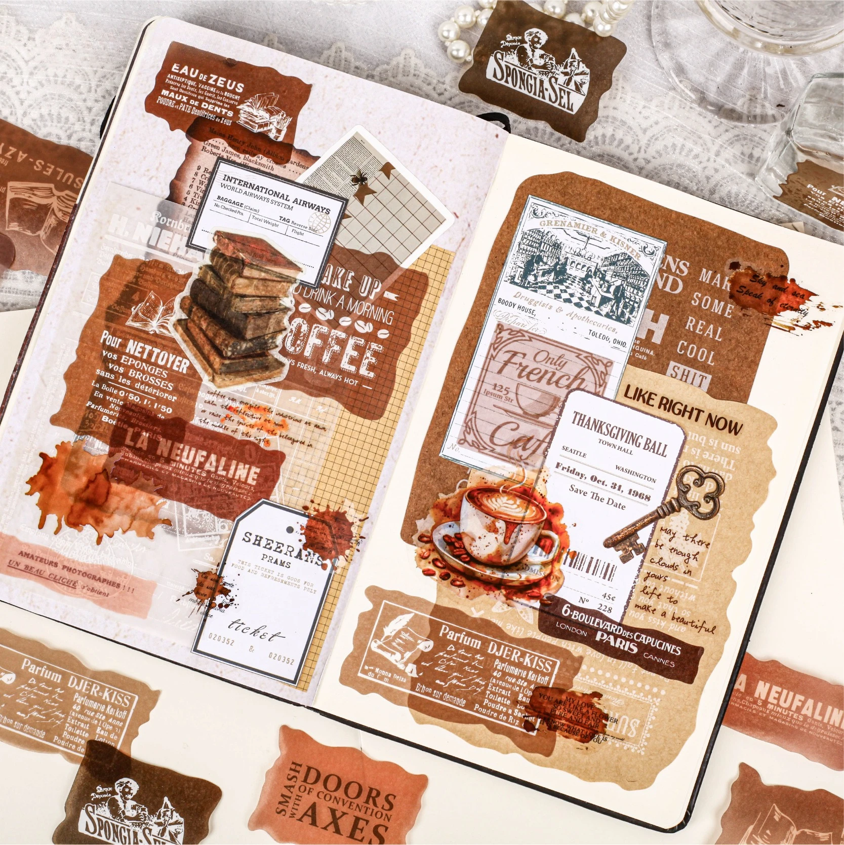 30 PCS/Pack Clear & Muddled Series Sticker Pack, Vintage English Themed DIY Journal Decorative Stickers