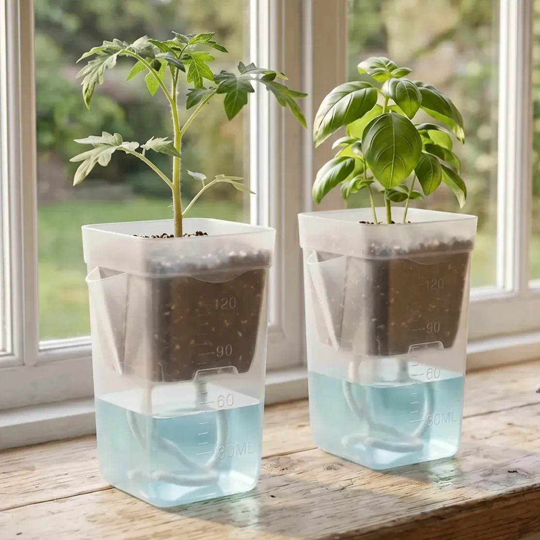 

10Pcs Self Watering Flower Pot Transparent with Water Level Window and Water Absorbing Ropes Garden Plant Seedling Nursery Pot