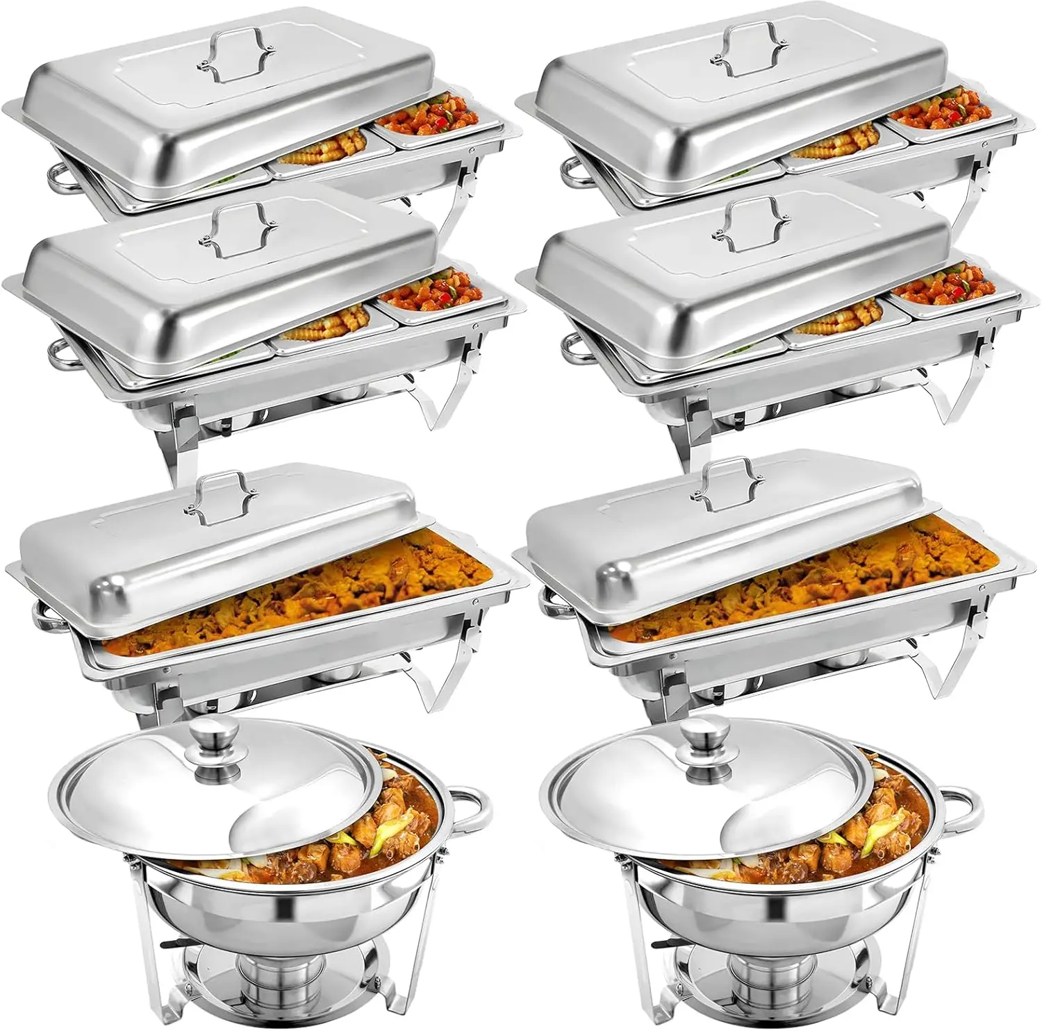 8 Pack Chafing Dish Buffet Set, Stainless Steel Catering Food Warmer For Banquet, Parties, Wedding (4 Packs 8Qt 1/3 Pan + 2