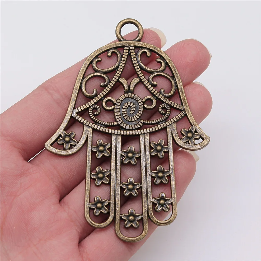 1pcs 85x62mm 3 Colors Large Hollow Flowers Lufthansa Palm Hamsa Hand Charms Jewelry Findings