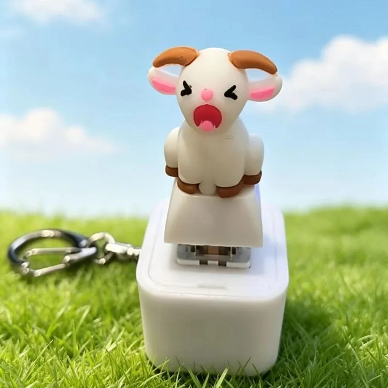 Rechargeable Squeaking Goat Keyboard Keychains Stress Relief Keyrings for Adults Clicker Keychain Scream Sound LED Light