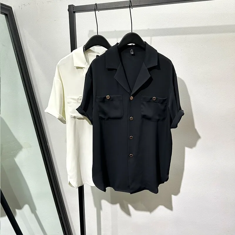 Summer Fashion Simple Retro British Style Loose Collar Short Sleeve Shirt Popular High-Grade Non-Ironing Coat