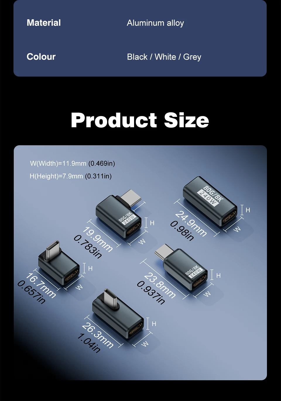 USB4 V2 90-Grad-Typ-C-Winkeladapter 80 Gbit/s Thunderbolt 5 4 3 Winkeladapter 240 W USB-C-Kabelstecker 40 Gbit/s für MacBook Air – Detail 19