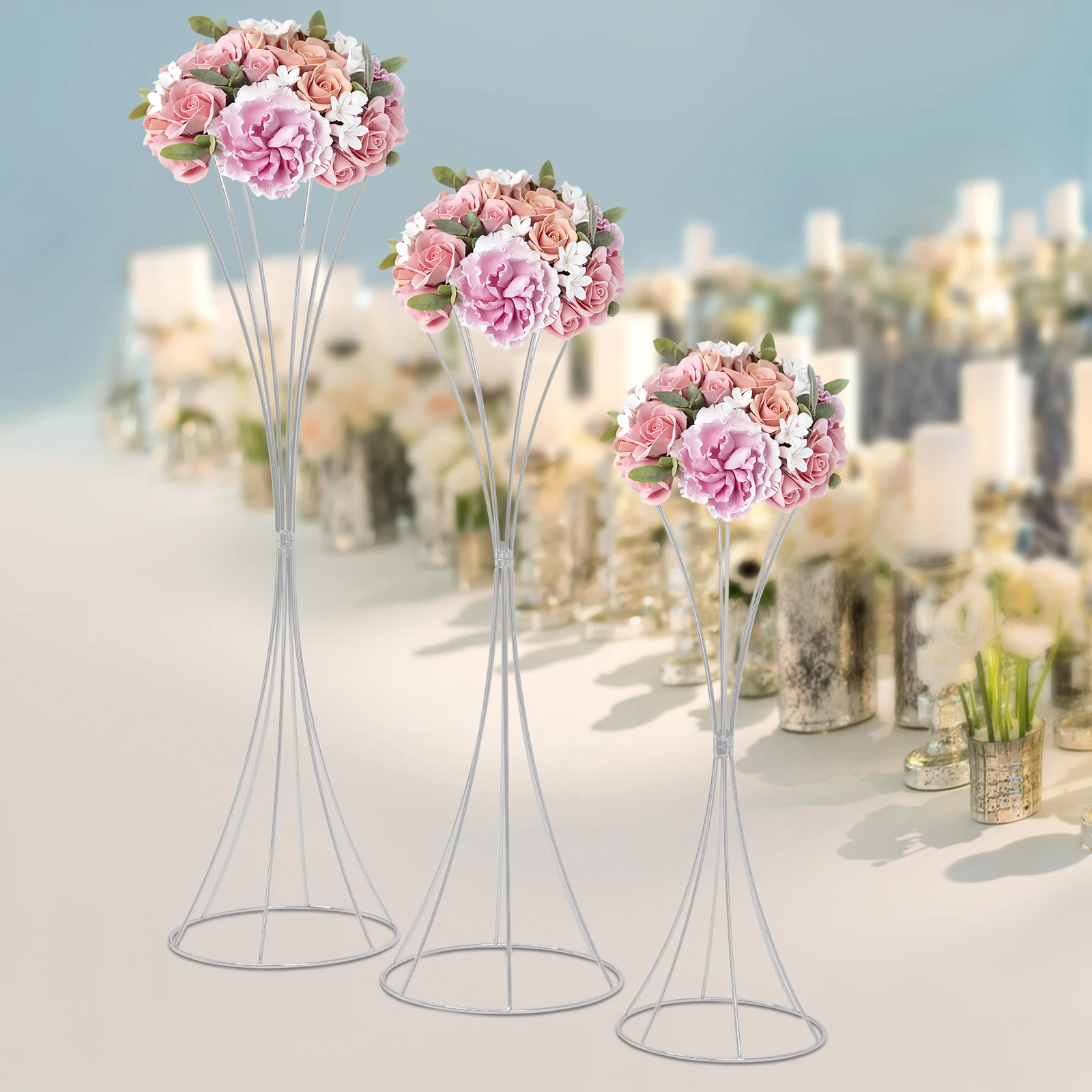 

Серебряные декоративные подставки для цветов (набор из трех штук), вазы для свадебных композиций, серебро, железо