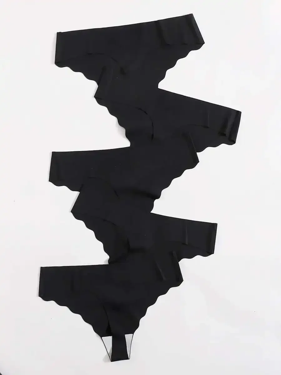 

5 Pack Seamless Solid Black Womens Panties Set