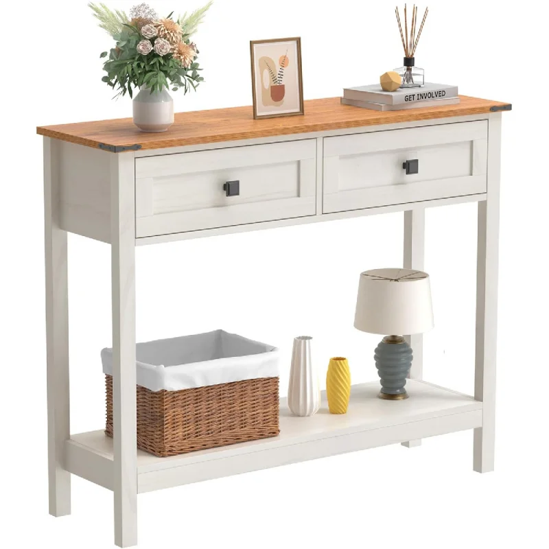 Table with 2 Drawer for Entryway Rustic Sofa Table with Open Storage Shelf Hallway Table with Wooden Frame