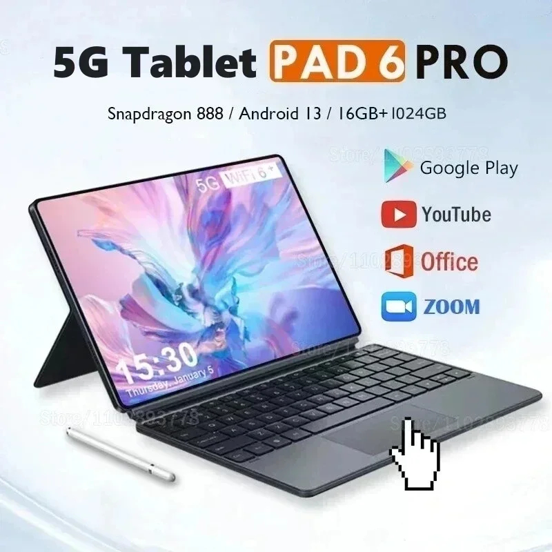 

2024 Global Original Pad 6 Pro Tablet Android Snapdragon 888 Octa Core Android 13 16GB 1024GB 10.1 Inch HD Screen 5G Wifi Tablet