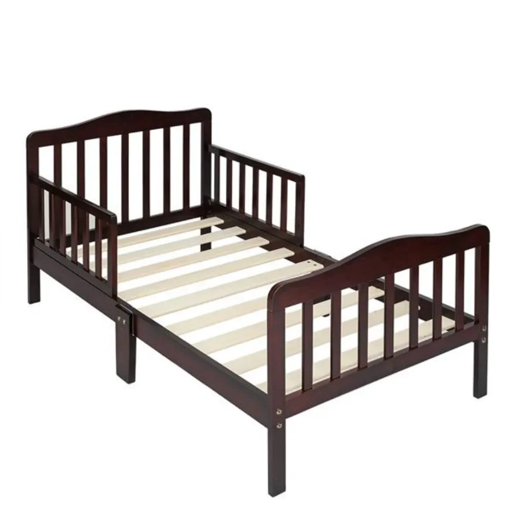 Lit en bois pour enfants avec garde-corps de sécurité, meubles de chambre pour tout-petits, expresso sûr et stable, question durable