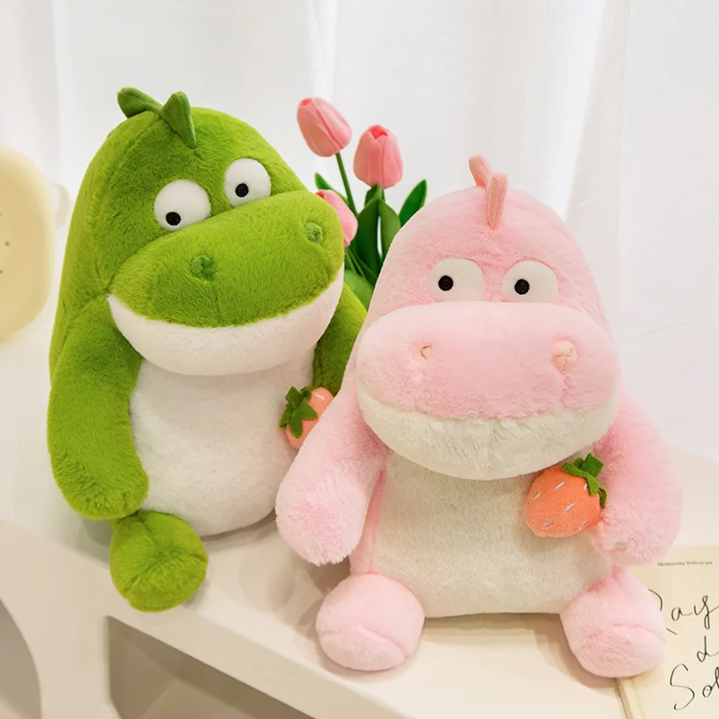 Super Soft Cartoon Stupid Dinosaur With Strawberry Plush Toys Kawaii Stuffed Animal Dragon Doll Baby Sleeping Pillow Girls Gifts