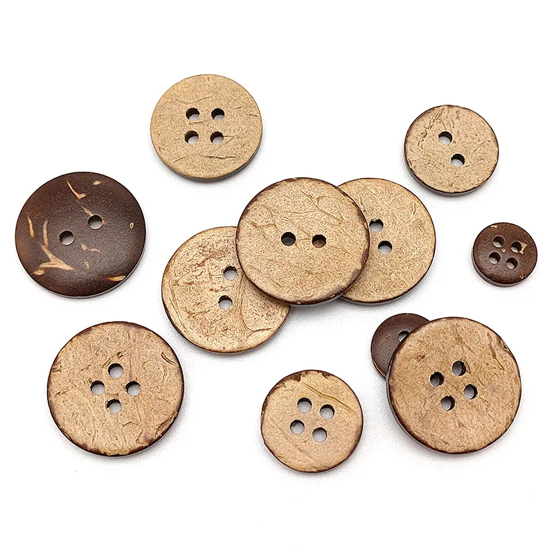 50Pcs Natural Coconut Shell Buttons 10-30mm round Two-Eye for DIY Sewing Matching Shirt Sweater Clothing Tools
