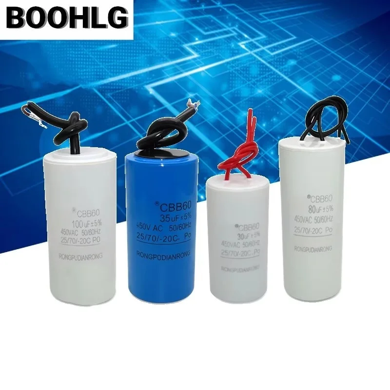 CBB60 450VAC 50/60HZ 4/5/6/8/10/12/15/20/25UF Washing Machine Capacitor Water Pump Dehydration Start the Capacitance