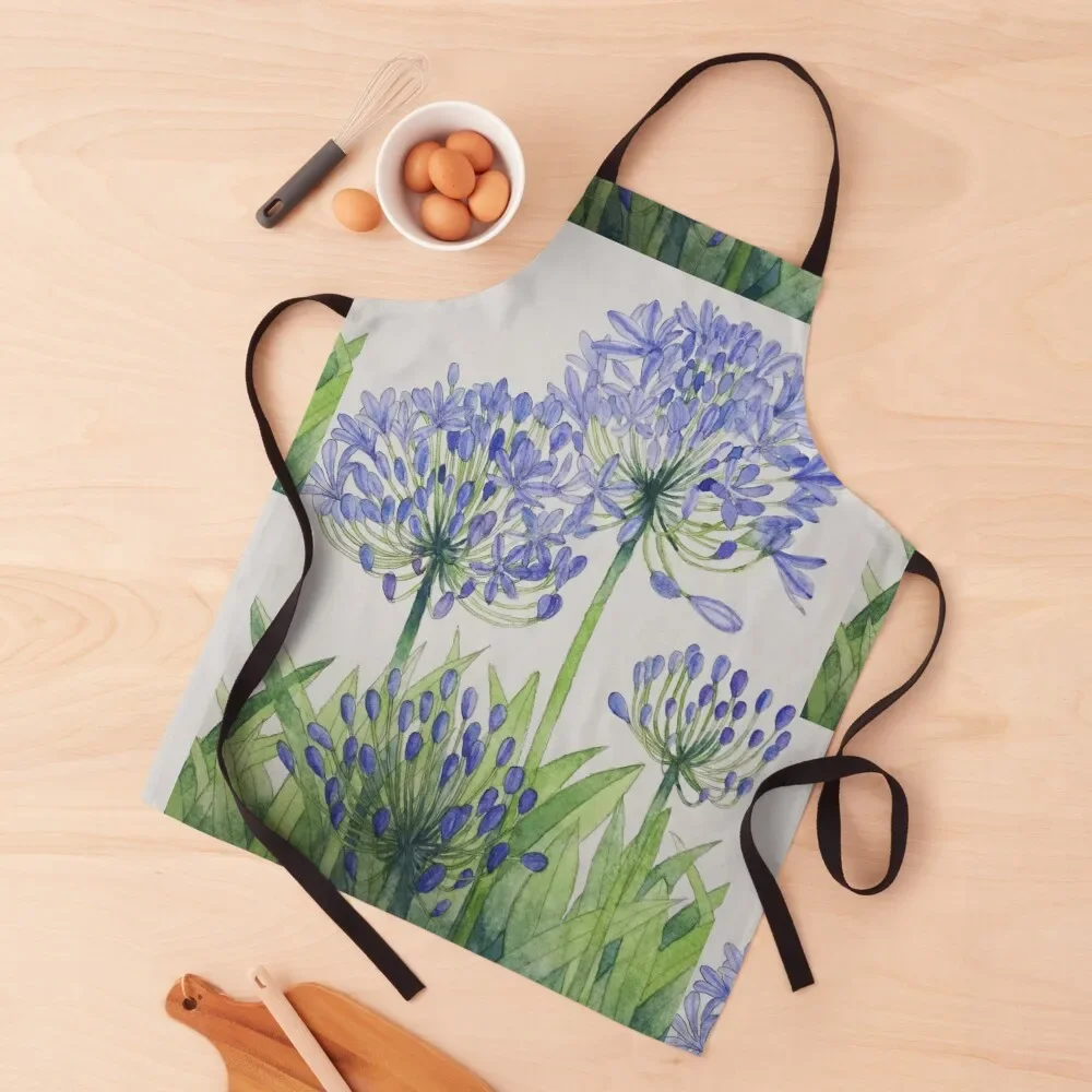 

Blue Agapanthus watercolour painting. Apron bib Hairdressing Hairdresser Accessories Apron