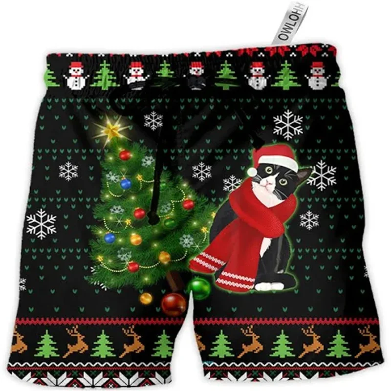 Merry Christmas Santa Claus Men Shorts 3D Print Funny Xmas Unisex Y2k Board Short Pants Summer Hawaii Swimsuit Surf Swim Trunks