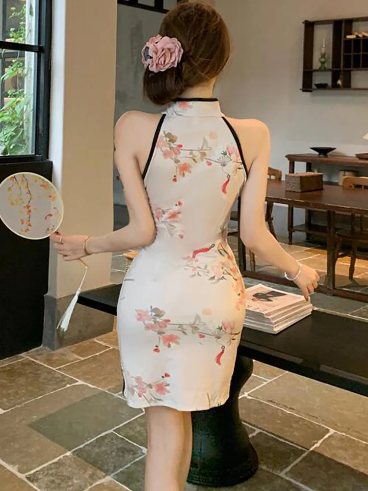 2025 White Floral Hollow Out Stand Collar Mini Dress Women Elegant Neck-mounted Sexy Dress Summer Korean Fashion Bodycon Dresses