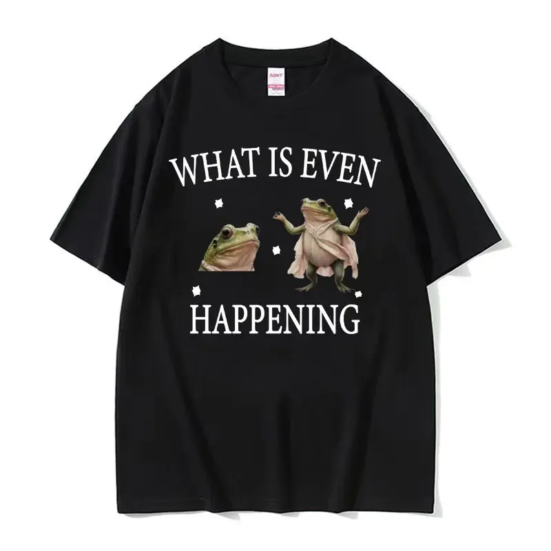 What Is Even Happening Retro Style Frog Meme T Shirt Men Women High Quality Fashion Y2k T Shirts Casual 100% Cotton T-shirt Tops