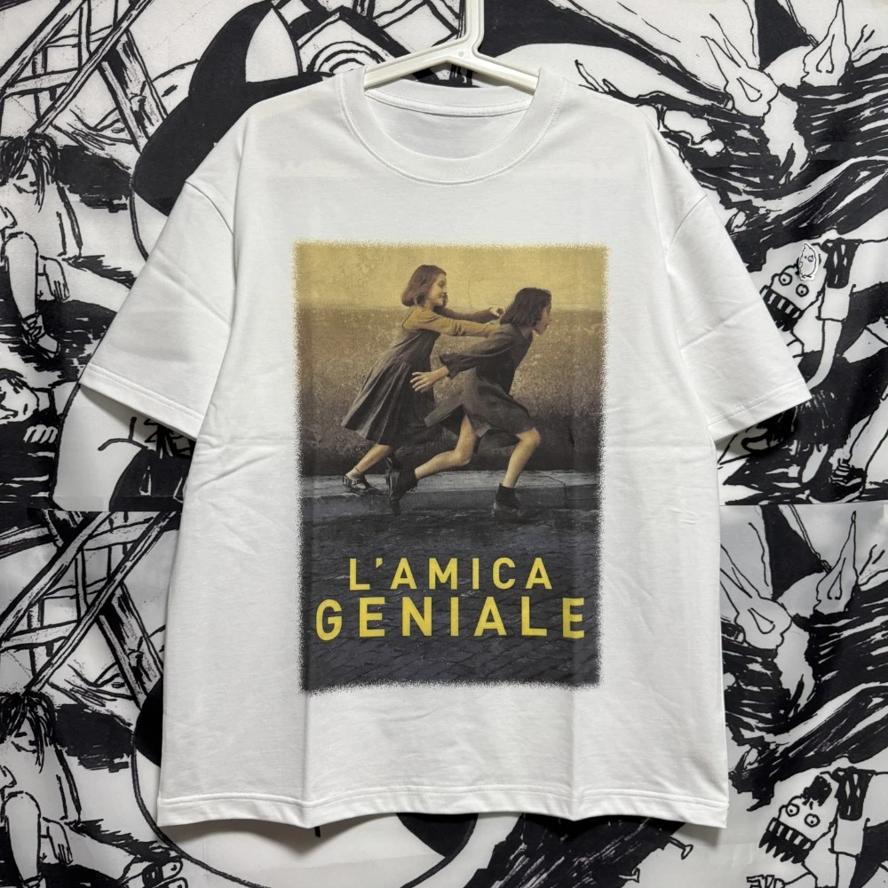 

Loose Shoulders My Genius Girlfriend Lila Wrapped Cotton Short Sleeve T-Shirt Printing Men's Half-sleeved Base Tshirt