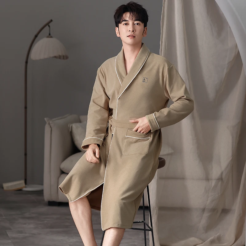 الخريف الشتاء البشكير الرجال الدافئة رقيقة المخملية النوم أعلى كيمونو الجلباب للذكور الجلباب طويل روب استحمام العريس رداء روب للنوم #1