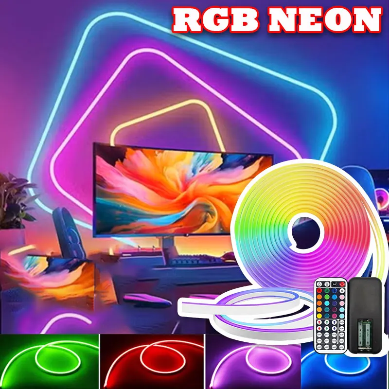 

USB 5V Flexible RGB Neon Rope Lights with 44Keys Remote for Bedroom Decor Lighting