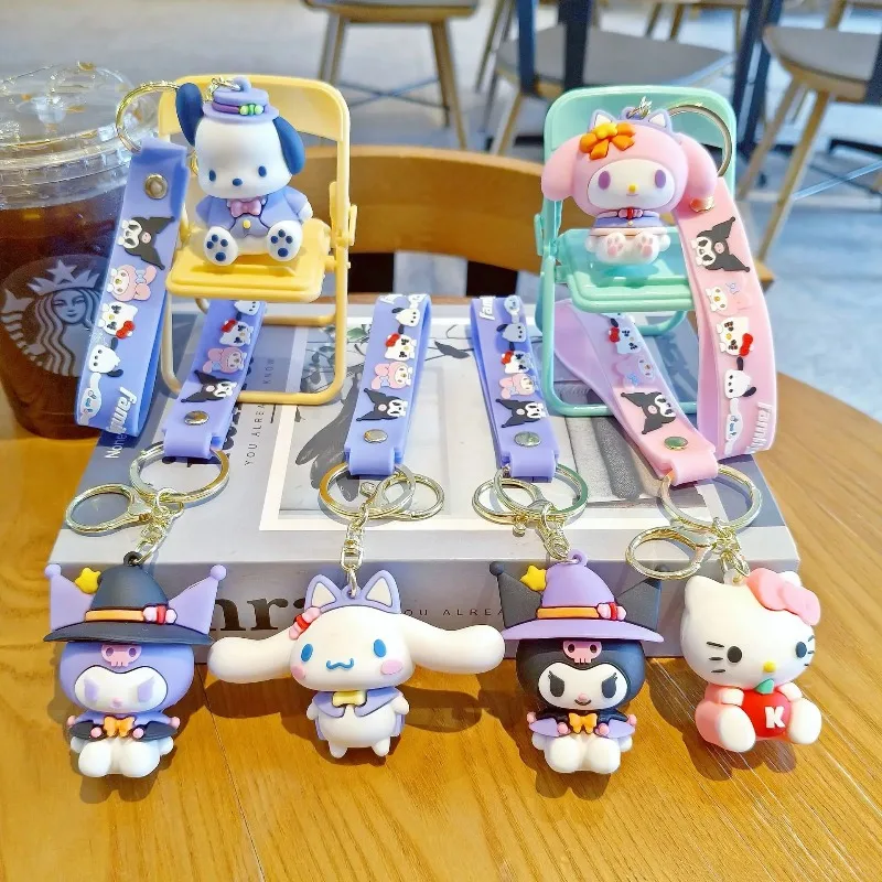 

New Sanrio Kuromi Keychain Cute Cartoon Keyring Bag Charm Car Accessories Claw Machine Gift