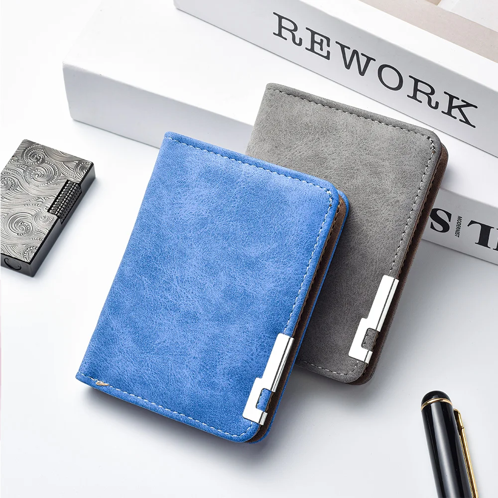 Neue PU-Leder Retro-Stil Herrenbrieftasche (in Grau, Schwarz und Blau) mit Mehreren Kartenfächern und Kreditkartenhalter – Detail 2