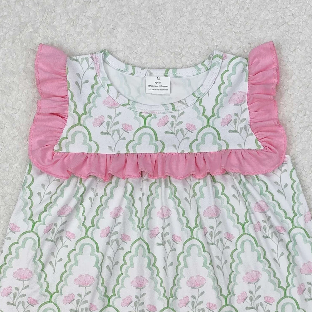 Ensembles de shorts tuniques à fleurs roses pour bébés filles, nœuds verts
