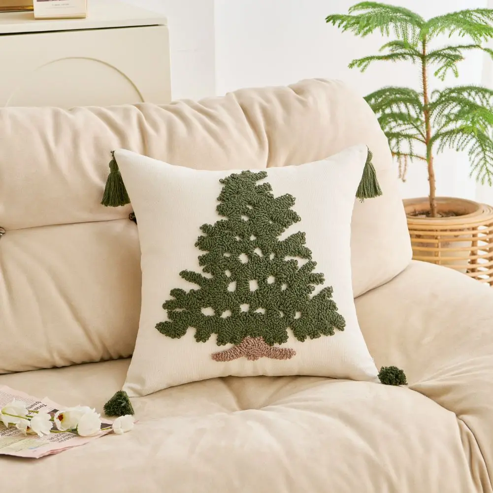 1PC Christmas Cushion Cover Tufting Pillow Cover for Living Room Sofa Tassel Pillowcase Holiday Decor 45x45/30x50cm
