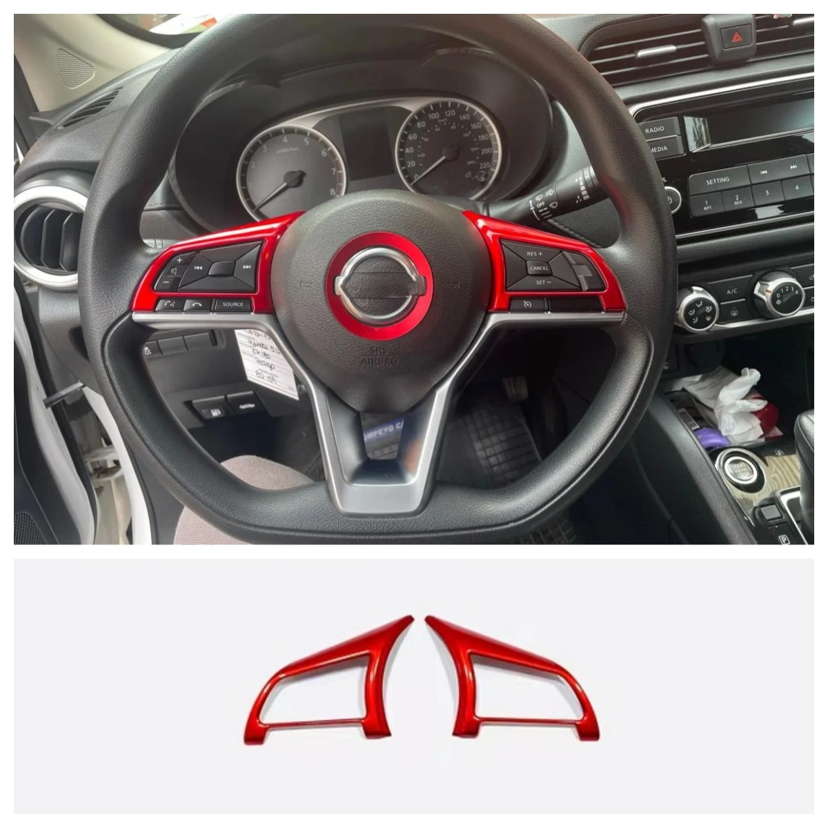 Marco de botón de volante de coche para Nissan x-trial Rogue Juke Altima Sentra Kicks Leaf Versa Dayz, 3d pegatina, cubiertas Abs, borde rojo
