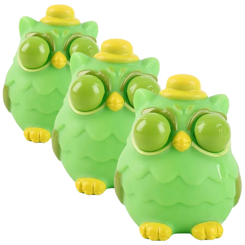 3 Pcs Portable Owl Unzip Toys Child Kids Christmas Gifts Tpr Squishy Animal with Big Eyes