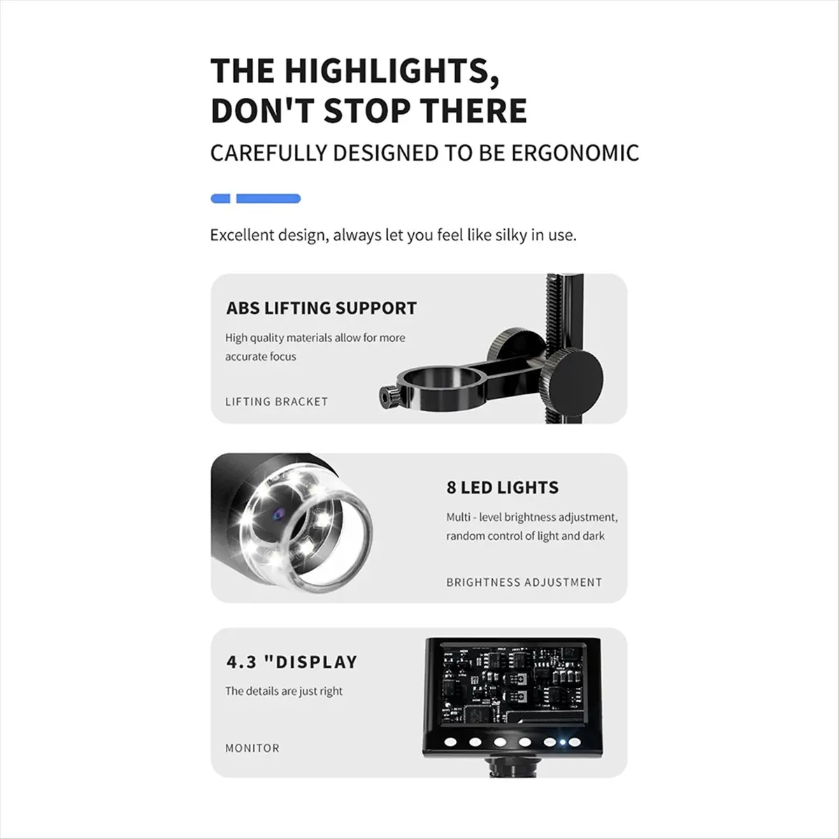 High-quality measuring tools 4.3 Inch Digital Microscope 1000X Coin Microscope in Stock