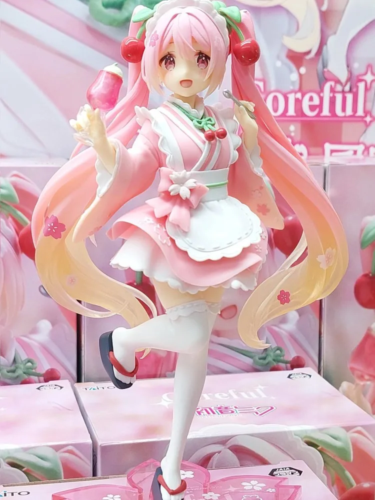 Original Taito Hatsune Miku Coreful Sakura Wafuu Kissa Ver. Maid Figure Anime Figurine Model Gk Collectible Toy Kawaii Gift