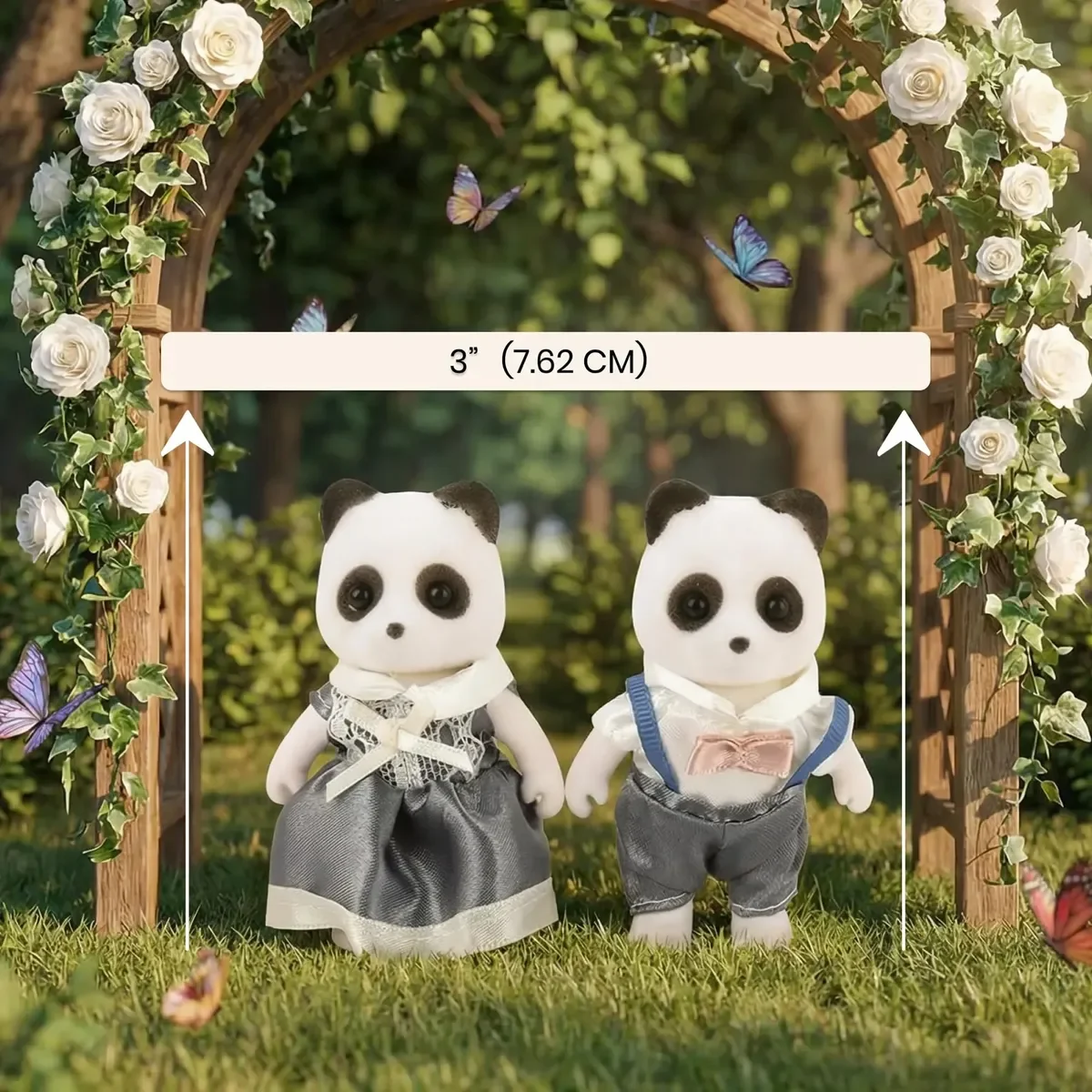 2Pcs Panda Couple Dolls Forest Family Panda Doll Mini Animal Figurine Dollhouse Accessory Pretend Play Collectible Toy Gift